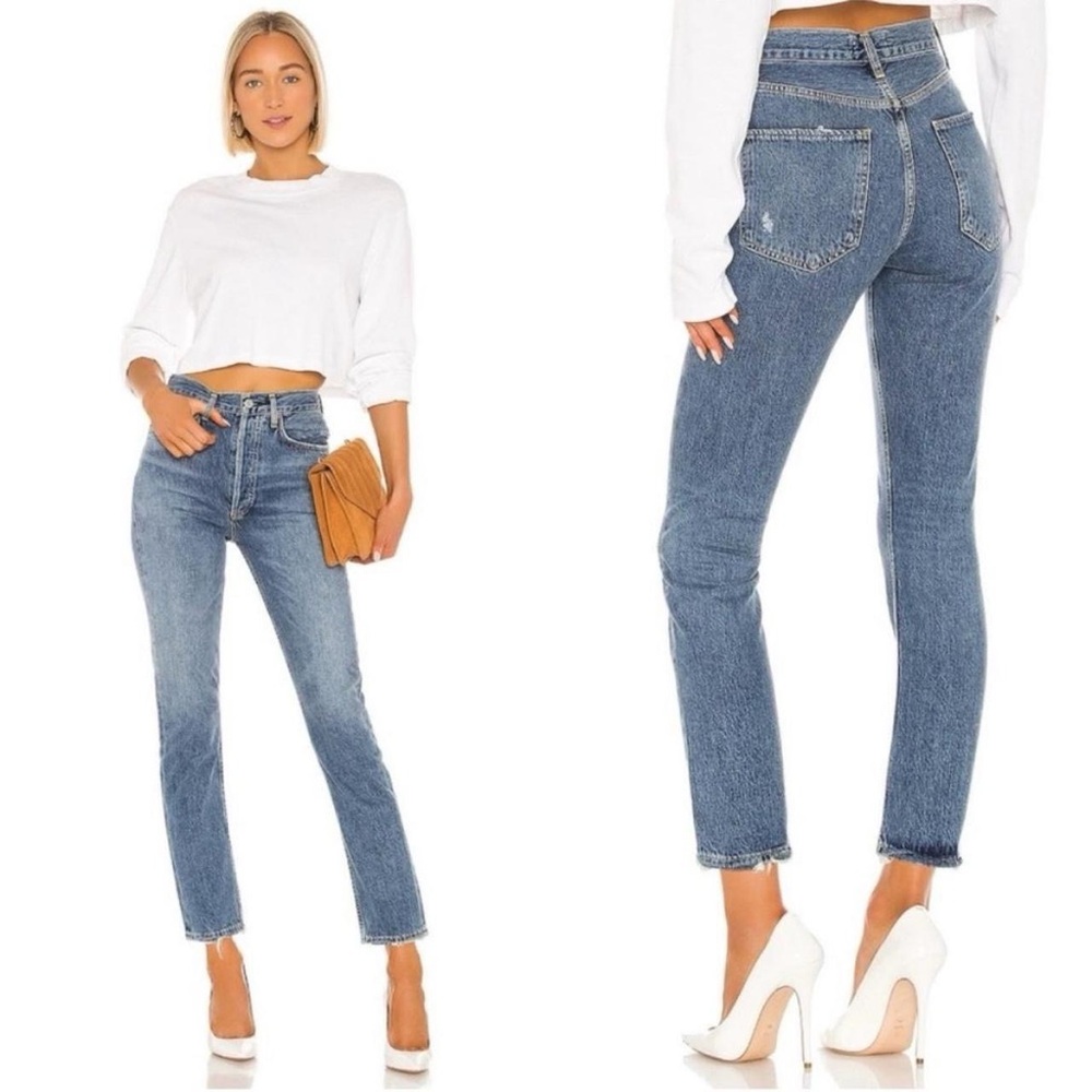 Agolde Mid-Blue High-Rise Straight Leg Jeans size 28